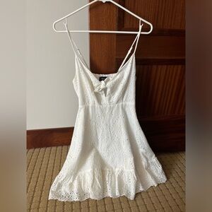 Aakaa White Floral Mini Dress with Tie Front, Size Small